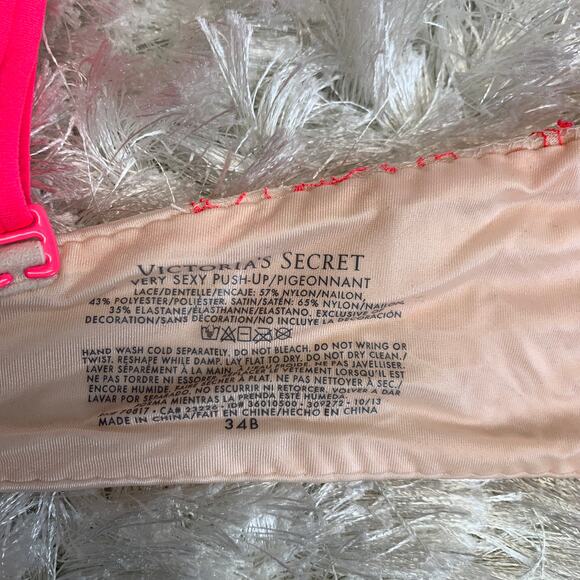 Victoria's Secret Very Sexy Push Up Bra Nude Neon Pink Sz 34B - Picture 3 of 7
